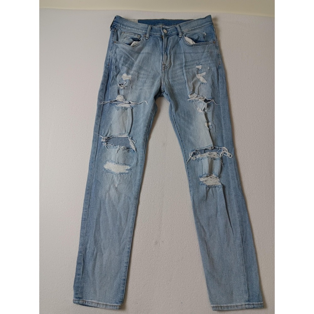 H&M Skinny‎ Jeans Mens 34x32 Blue Light Wash Distressed Stretch Denim &DENIM